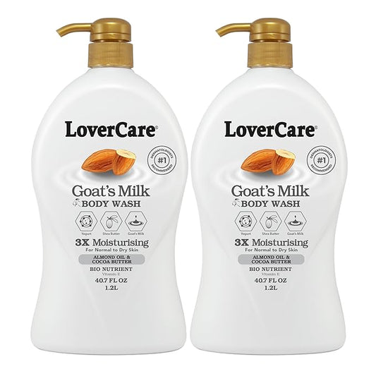 2-PACK LoverCare Goat's Milk Moisturizing Body Wash Shower Cream Almond Oil & Cocoa Butter 40.7 fl oz