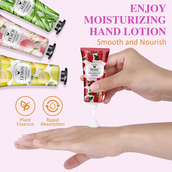 VESPRO 16 Pack Hand Cream Gifts Set, Birthday Gifts, Bridesmaid Gifts, Bulk Hand Lotion Travel Size for Dry Cracked Hands, Mini Hand Lotion for Thank You Gift and Mom Gifts with a Greeting Card