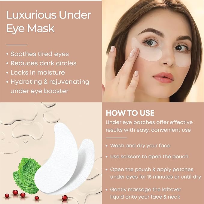 Bio Cellulose Under Eye Patches for Puffy Eyes & Dark Circles Natural Eye Masks Anti Wrinkles &Eye Bags Soothing Skincare Treatment for Woman & Men 12pairs- Parches Para Ojeras |10ml Serum Gift