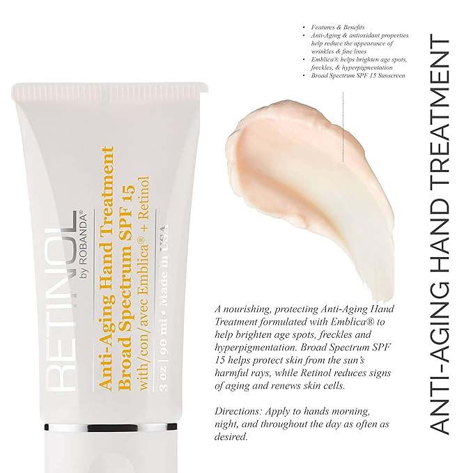 Retinol Anti-Aging Hand Cream - Hydrating & Moisturizing Hand Lotion with Anti-Aging Formula to Help Prevent Wrinkles & Reduce Fine Lines, 3 oz, Unscented