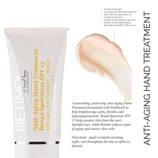 Retinol Anti-Aging Hand Cream - Hydrating & Moisturizing Hand Lotion with Anti-Aging Formula to Help Prevent Wrinkles & Reduce Fine Lines, 3 oz, Unscented