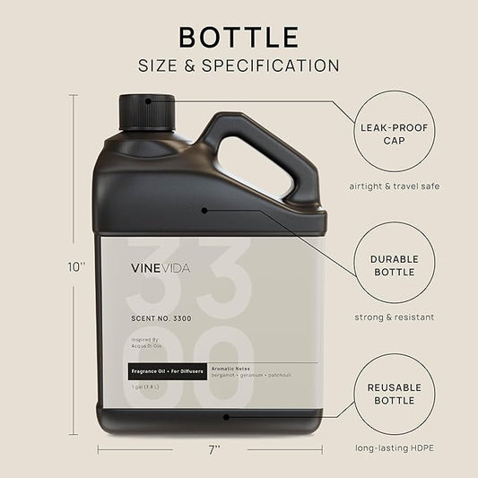 VINEVIDA [128 Fl Oz] Scent NO. 3300 Fragrance Oil for Cold Air Diffusers, Aromatic Notes of Bergamot Geranium Patchouli, Essential Oils for Diffuser Oil Refill & Air Freshener Room Spray
