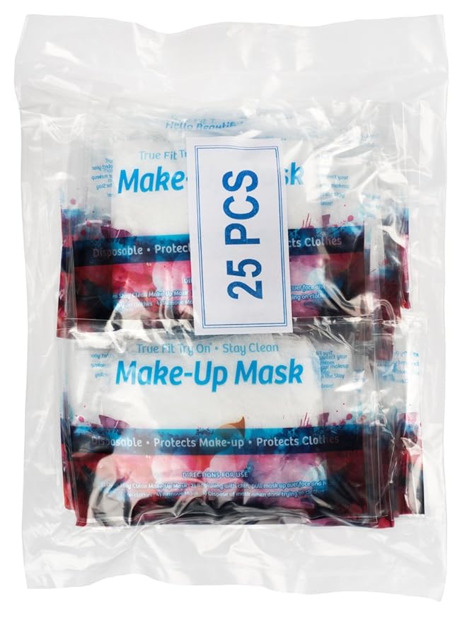 True Fit Try On Makeup Mask - Disposable Cosmetic Mask - Protects Face and Hair - 25 Count (Pack of 1)