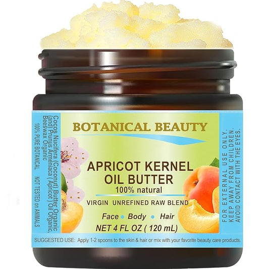 Botanical Beauty APRICOT KERNEL OIL BUTTER Pure Natural Virgin Unrefined RAW for FACE, SKIN, BODY, DAMAGED HAIR, NAILS. Rich in Gamma Linoleic Acid, Vitamin E (4 Fl Oz)