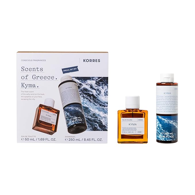 KORRES Lefko Eau De Toilette 1.69 Fl Oz & Shower Gel 8.45 Fl Oz Set, Floral Musk Inspired by Aegean Homes, With Aloe & Marshmallow Root Extract, Unisex Care, Vegetarian, Cruelty Free, Made in Greece