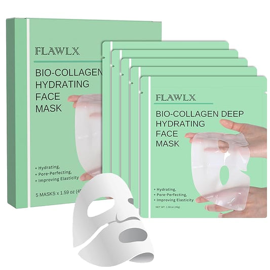 Bio-Collagen Real Deep Face Mask, Hydrating Overnight Hydrogel Mask, Pore Minimizing, Elasticity Boosting, With Natural Ingredients Facial Mask 45g (5-Pack) | TikTok Trend Items