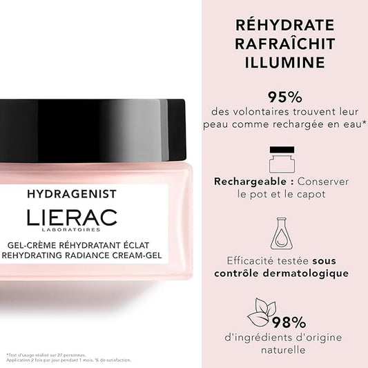 Lierac Rehydrating Radiance Face Cream - Hydrating Formula, Face Moisturizer Cream for Woman, Fine Lines, Hydrating, Tightens & Smooths Skin with Hyaluronic Acid, Sensitive Skin - 50ml