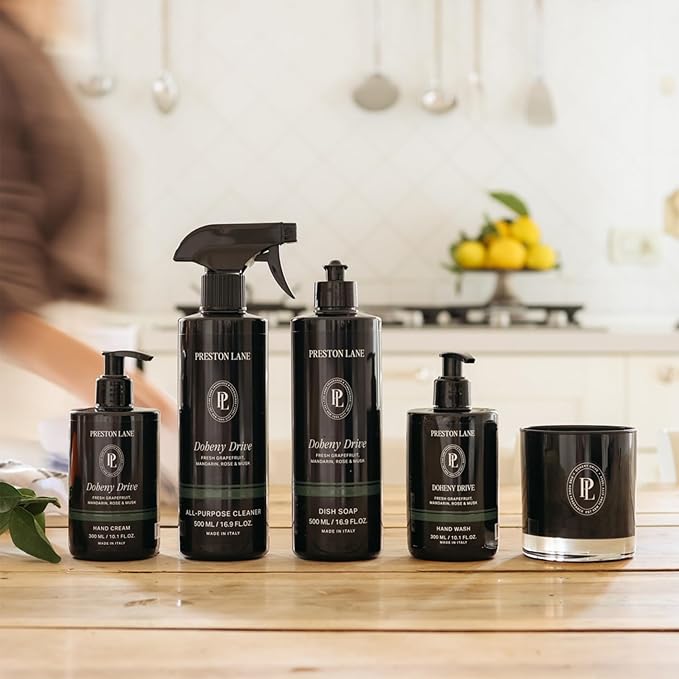 Signature Set, Includes All Purpose Cleaner, Dish Soap, Hand Wash, Hand Cream, & Scented Candle, Doheny Drive