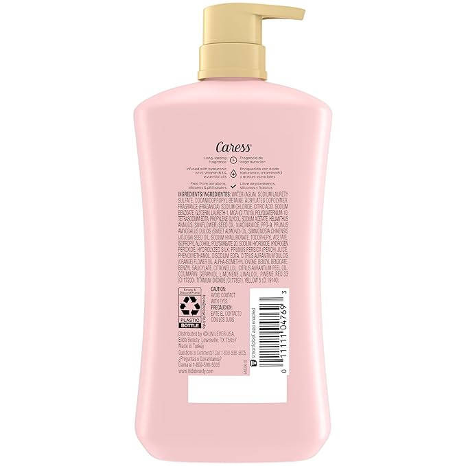 Caress Body Wash With Pump Daily Silk White Peach & Orange Blossom Body Soap for Noticeably Silky, Soft Skin 30 fl oz, 4 Pack