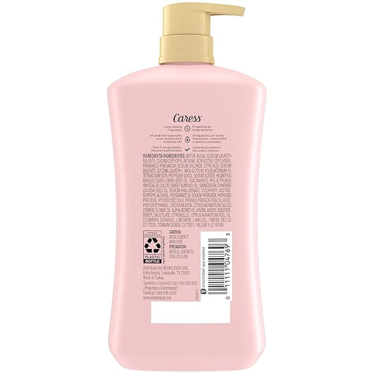 Caress Body Wash With Pump Daily Silk White Peach & Orange Blossom Body Soap for Noticeably Silky, Soft Skin 30 fl oz, 4 Pack