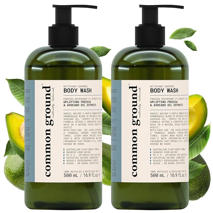 COMMON GROUND Natural Body Wash - Paraben & Cruelty Free, Vegan, Plant-Based, Botanical Freesia Scent & Avocado Oil Extracts - All Skin Types, Men & Women, Sensitive