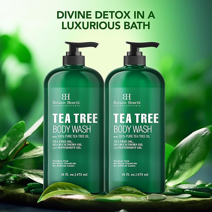 Botanic Hearth Tea Tree Body Wash | 16 Fl Oz | Helps Soothe Itchy, Dry Skin, Antifungal Body Wash With 100% Pure Tea Tree Oil | Sulfate Free, Paraben Free, For Men And Women Set Of 2