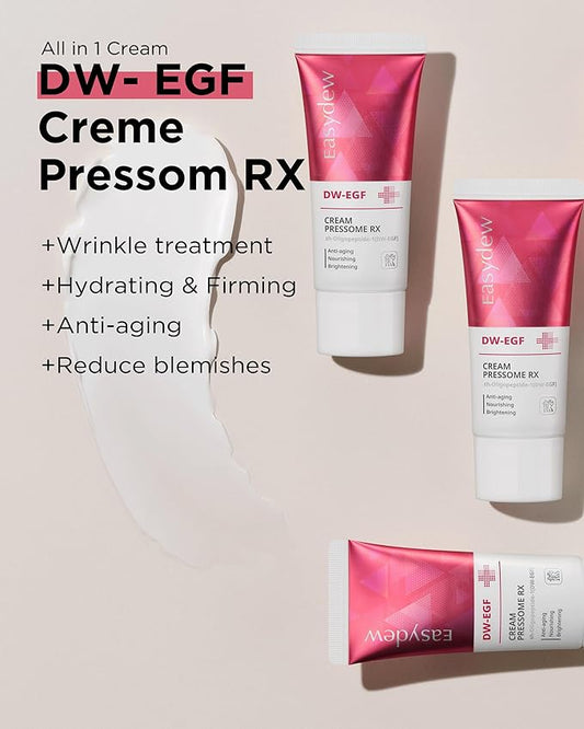 EASYDEW DW-EGF Peptide Pressome RX Cream - Korean Anti Aging Face Moisturizer for Firmness & Elasticity with EGF, Ceramide, Hyaluronic Acid - Soften & Reduce the Appearance of Wrinkles, 1.01oz. 3 Pack