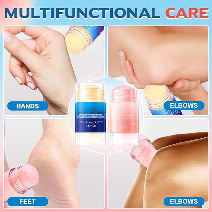 Crack Feet Prevention Stick & Moisturizing Foot Balm – Anti Crack Foot Cream for Dry Cracked Heels and Feet, Removes Dead Skin, Softens Hard Skin (Pink+Blue)