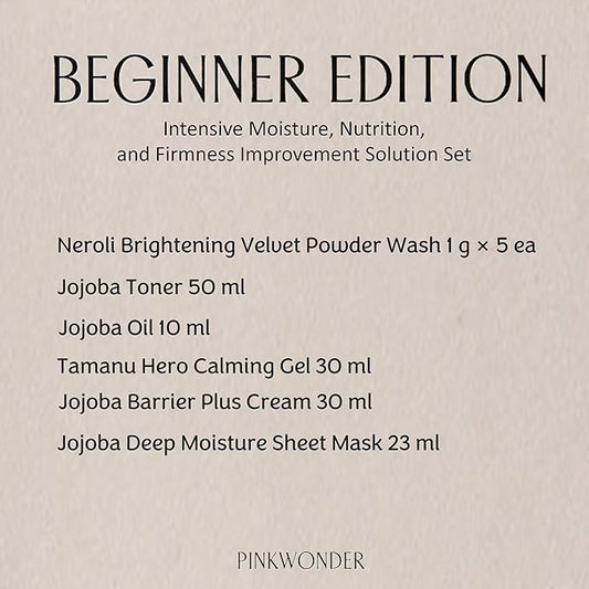 PINKWONDER Beginner Edition Skincare Set | USDA Organic Jojoba Oil | Hydrating & Soothing Routine | Travel Essentials for Women | Korean Skincare Gift