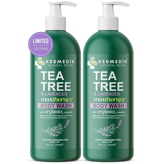 Tea Tree & Lavender Body Wash MaxTherapy, Itchy Skin Relief, Fights Body Odor, Soothes Jock Itch, Athlete's Foot, Ringworm & Sensitive Skin, Men & Women, 2-Pack, Limited Edition