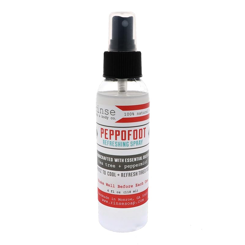 Rinse Bath & Body Peppofoot Peppermint Foot Spray - Handmade Peppermint & Tea Tree Foot spray with Essential Oils | Cooling, Refreshing & Moisturizing | Gluten Free| All Natural Herbal Foot Spray |4oz