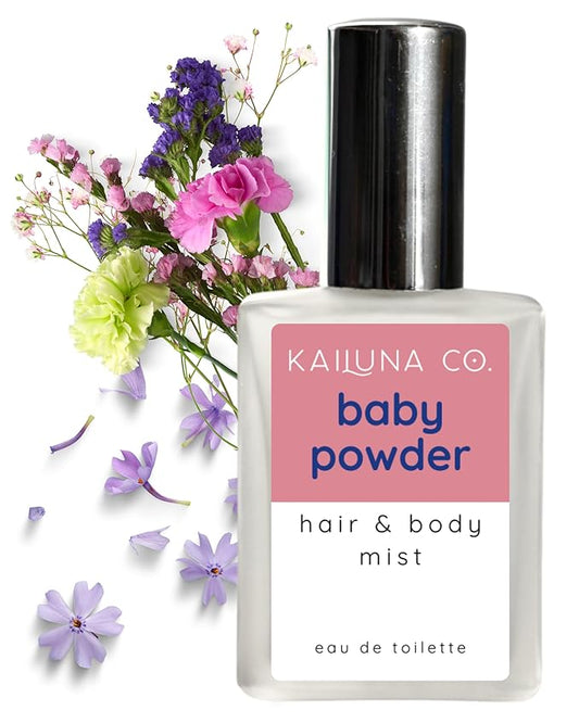 Baby Powder Natural Hair & Body Mist Spray, Pure Essential and Fragrance Oils, Alcohol-Free, Handmade in California, 0.5Fl Oz
