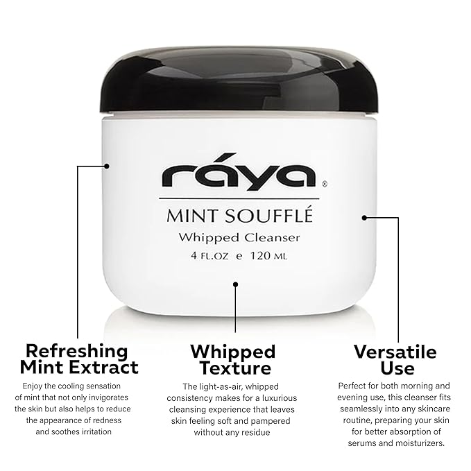 Raya Mint Soufflé Facial Cleanser (102) - Face Wash for Sensitive Skin, Combination & Oil Skin, Clears Pores, Sensitive Formula, Mint, 4 oz