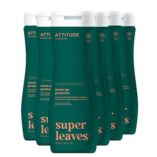 ATTITUDE Body Wash, EWG Verified Shower Gel, Dermatologically Tested, Plant and Mineral-Based, Vegan Personal Care Products, Red Vine Leaves, 16 Fl Oz (Pack of 6)