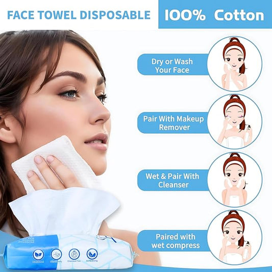 Face Towelettes Disposable 8" x 10" VIETDAI Ultra Soft Disposable Face Towels XL for Sensitive Skin, Clean Facial Towels Wet and Dry Use for Women Cleaning and Skincare -200 Count