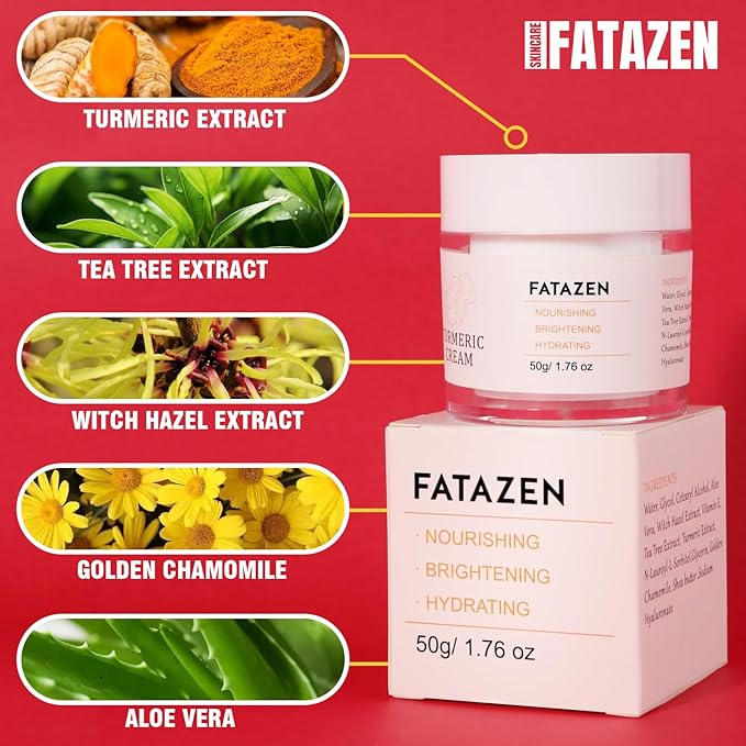 Turmeric Face Cream with Hyaluronic Acid & Aloe Vera for Acne-Prone Skin, Non-Comedogenic Daily Brightening Turmeric Moisturizer, Tea Tree Cream Calming Redness & Balancing Oily Sensitive Skin