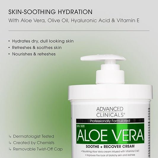 Advanced Clinicals Aloe Vera Lotion Skin Care Relief | Vitamin E Infused Hyaluronic Acid Moisturizer & Vitamin C Body Lotion For Women & Men Helps Improve Look Of Extremely Dry Skin, 16 Ounce, 2-Pack