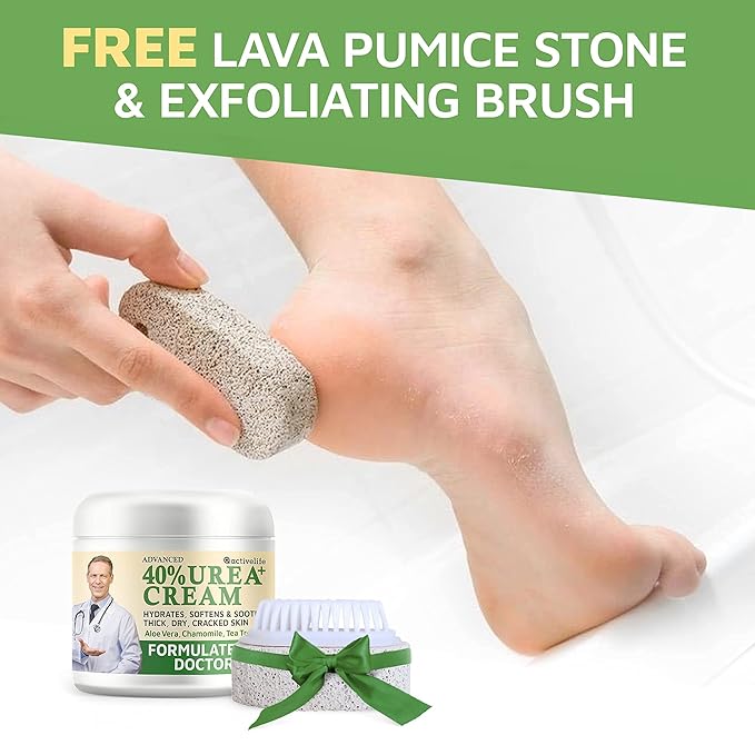 Urea Cream 40 Percent for Feet, Formulated by Doctors, Foot Cream for Dry Cracked Heels, Foot Callus Remover, Rehydrates Dry, Rough, Dead Skin on the Feet, Hands, and Elbows, Free Pumice