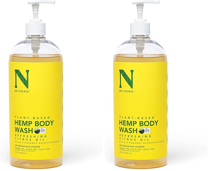Dr. Natural Hemp Body Wash, Citrus, 32 oz - Pure Plant-Based Body Wash - Deep Cleansing and Moisturizing with Organic Shea Butter - Enriched with Hemp Seed Oil - Suitable for Sensitive Skin
