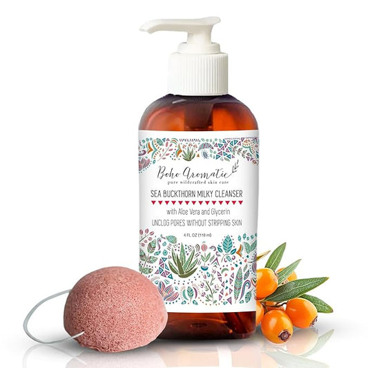 Sea Buckthorn Milky Face Wash – Gentle Daily Facial Cleanser with Aloe Vera – Brightening, Non-Drying, pH-Balanced Formula for Sensitive Skin & Pores – Natural Hydrating Skincare