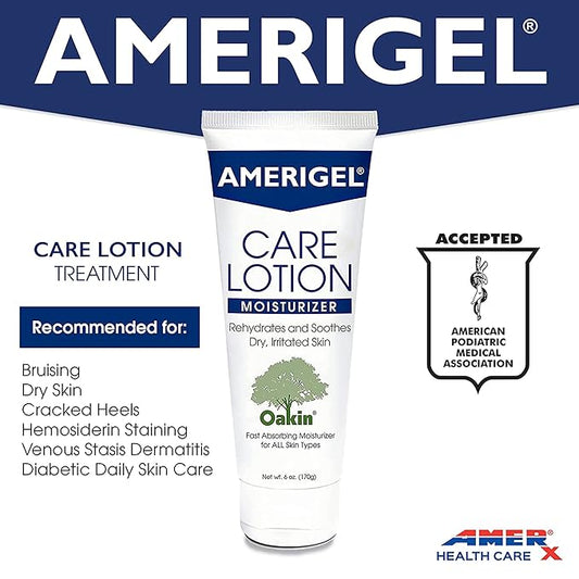 AMERIGEL Care Lotion Bundle - Hypoallergenic Moisturizer (6 oz.) Rehydrates & Soothes Dry Skin - Care Lotion for Diabetic Skin Care (16 oz.) Soothes Irritated Skin