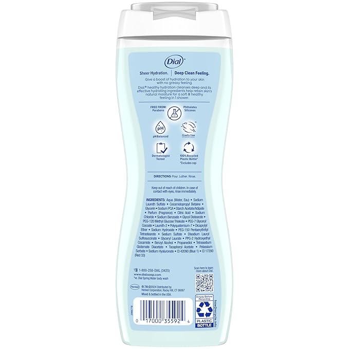 Dial Body Wash, Healthy Hydration, Hyaluronic Acid plus Vitamin E, 16 oz (Pack of 4)
