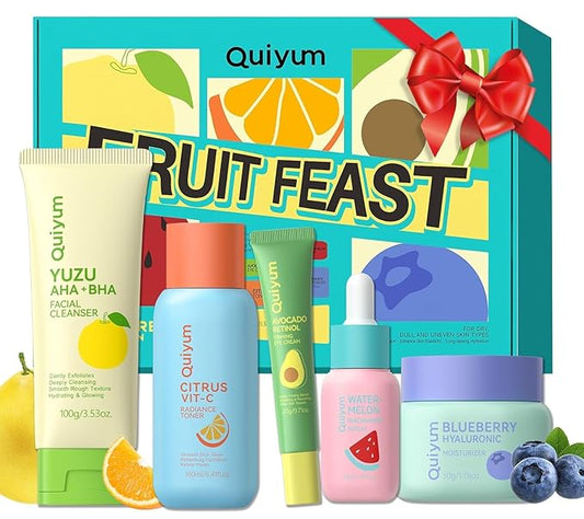 Fruit Skin Care for Teens, 5 Daily Routine Beauty Skin Care Sets - Exfoliation, Smooth, Clean, Oil Control, Firm, Hydrate, Glow Up, Skincare Gift Set for Girls Women, Facial Travel Set, for All Skin