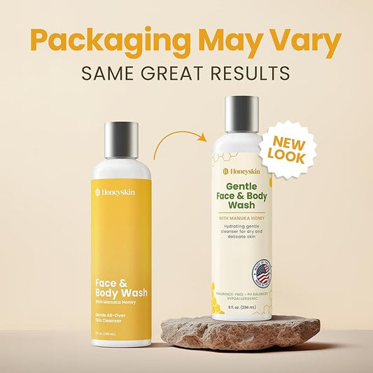 Honeyskin Face and Body Wash for Women and Men - Acne Body Wash Moisturizing for Sensitive Skin - Hydrating Facial Cleanser - Gentle Exfoliation – Sulfate-Free (8oz)