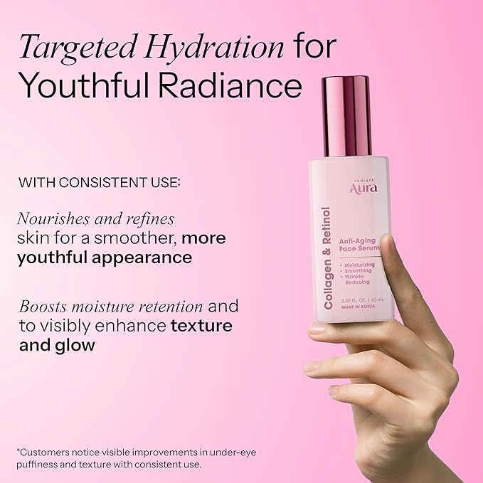 Collagen & Retinol Face Serum - Dermatologist Tested Korean Anti-Aging Solution for Wrinkles & Dark Spots - Premium Skin Repair Formula for Deep Hydration & Rejuvenation - 2 fl oz