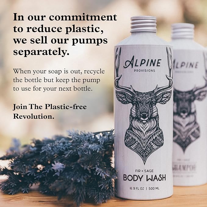 Alpine Provisions Natural Fir & Sage Body Wash – Refreshing & Moisturizing with Essential Oils, Aloe Vera & Coconut Oil – Vegan, Sulfate-Free, Plastic-Free Aluminum Bottle – 16.9 FL Oz