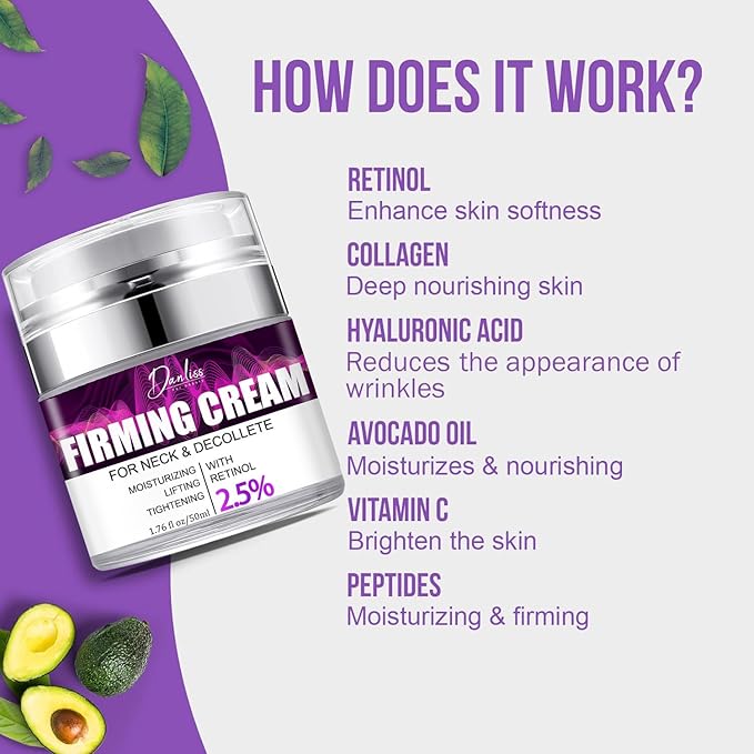 Neck Creams for Tightening and Firming, Retinol & Hyaluronic Acid for Wrinkle Reduction, Neck Cream for Skin Lifting, Neck Firming Cream | Anti-Aging Moisturizer for Face & Décolleté, 1.7 FL OZ