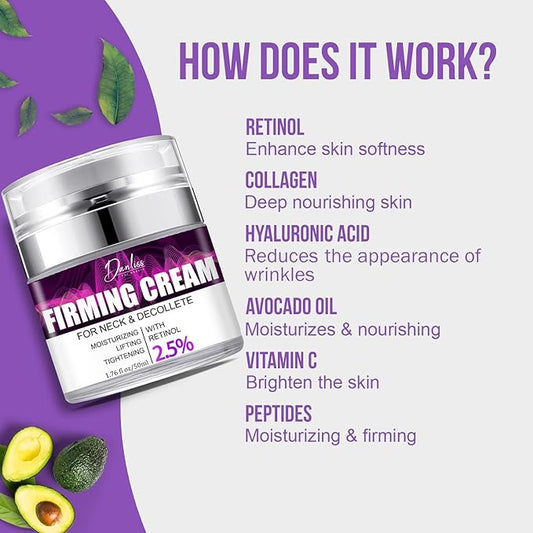 Neck Creams for Tightening and Firming, Retinol & Hyaluronic Acid for Wrinkle Reduction, Neck Cream for Skin Lifting, Neck Firming Cream | Anti-Aging Moisturizer for Face & Décolleté, 1.7 FL OZ