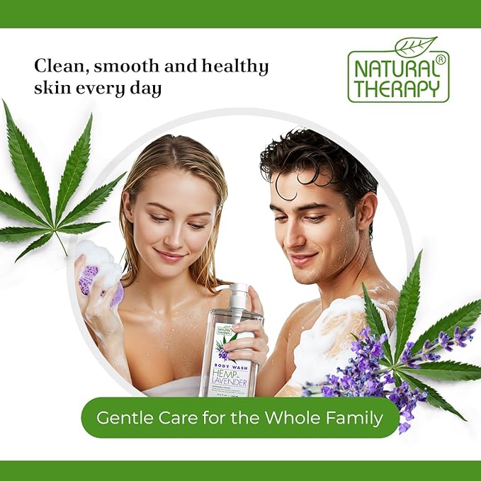 Natural Therapy Body Wash for Women and Men with Hemp & Lavender Oils - Shower Gel Cleanses and Moisturizing Skin - With Dead Sea Minerals Nourish for Body, Pack of 2 (67.6 fl.oz)