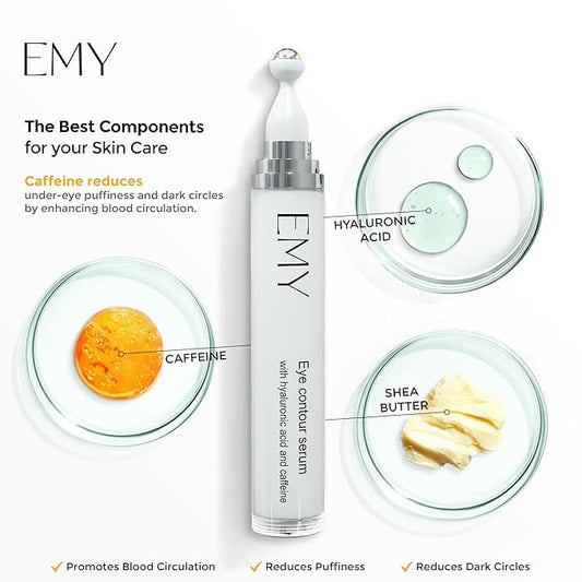 Roller Eye Serum Acid Hyaluronic Caffeine Moisturizing Plumping Massage Ball Reduces Dark Circles Bags Under Eyes Wrinkles and Fine Line Non-Greasy Suitable for Sensitive Skin