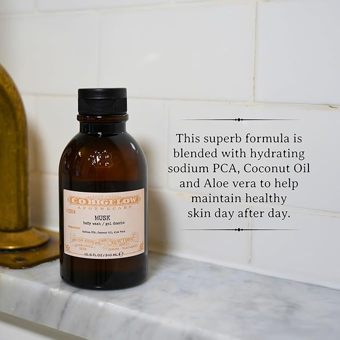 C.O. Bigelow Musk Body Wash, Iconic Collection Moisturizing Body Wash with Coconut Oil & Aloe Vera, 10.5 Fl Oz