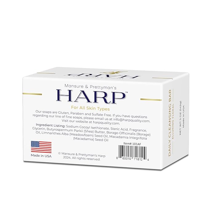 HARP pH-Balanced (5.0-6.0) Body Wash Bar. ZERO saponified oils. Protects Moisture Barrier. Gentle for Sensitive/Dry skin. + Shea Butter/Borage Oil. Non-Comedogenic. VANILLA LAVENDER Fragrance. 5oz