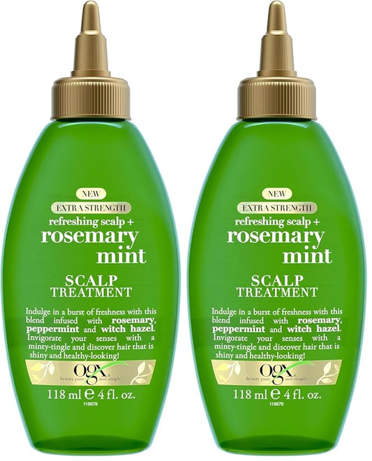 OGX Extra Strength Refreshing Scalp+Rosemary Oil Mint Dry Scalp Treatment, Peppermint & Witch Hazel Scalp Detox, Clarifying Leave-In,Help Remove Buildup,Refresh,Shiny Hair Finish,4 fl oz(Pack of 2)