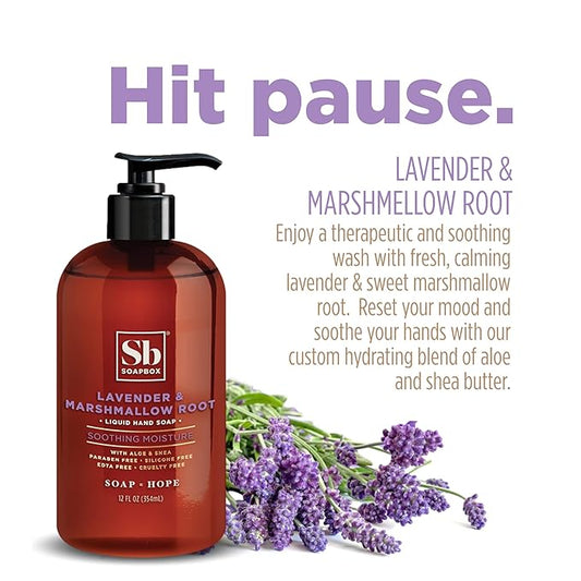 Soapbox Liquid Hand Soap, Lavender & Marshmallow Root - Gentle, Moisturizing Hand Cleanser, Vegan & Cruelty Free Hand Wash for Kitchen and Bathroom, 12oz Pump Bottles (Pack of 3)