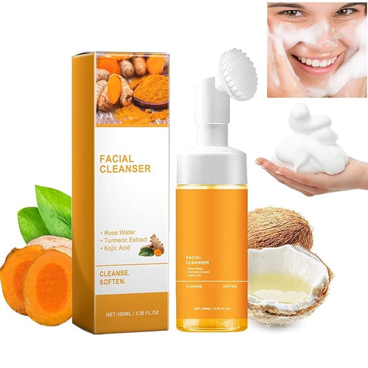 Turmeric Facial Cleanser, Deep Cleansing Exfoliating Glow Wash Turmeric Face Wash With Brush for Women All Skin.