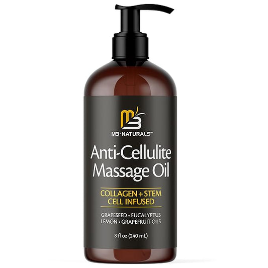 Anti Cellulite Oil and Lymphatic Drainage Massager Kit | Fascia Blaster for Contoured & Smoother Skin | Muscle Roller for Sore Arms, Legs, and Stomach, 8 fl oz by M3 Naturals