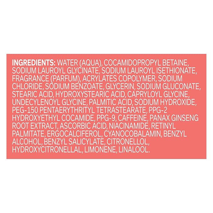 OLLY Bright Body Wash with Ginseng, Caffeine & Vitamin C– Nourishing Cleanser for Skin Barrier Repair, Deep Hydration, Citrus Currant Scent, 17 oz