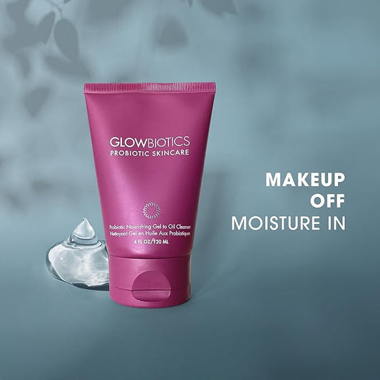 Glowbiotics Probiotic Gel-to-Oil Cleanser: Gentle Makeup Remover with Vitamin C - Effectively Removes Makeup, Oils & Sunscreen, 4 Fl Oz