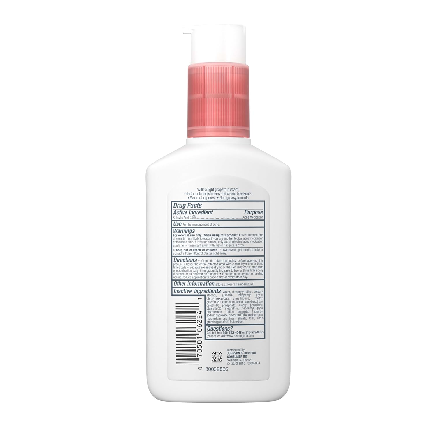 Oil-Free Acne Moisturizer with 0.5% Salicylic Acid – Pink Grapefruit Face Lotion for Acne-Prone Skin, Non-Greasy & Non-Comedogenic, 4 Fl. Oz