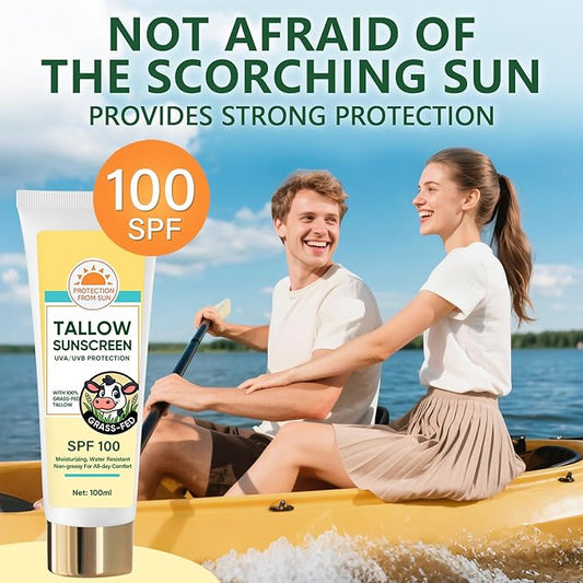 Beef Tallow Sunscreen, Sunscreen for Face, Natural Reef Safe Body Beef Tallow Sunblock, Non Greasy Clean Travel Sun Screen Sunblock, 100ML